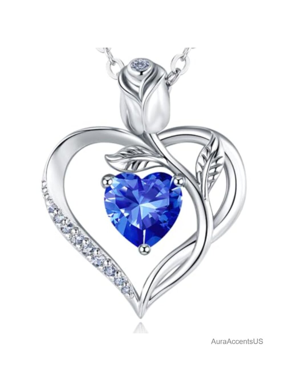 Heart Birthstone Necklace 18K White Gold Over S925 Silver Pendant